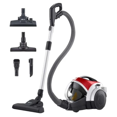 Imagen de LG VK8506NHAG Aspirador sin Bolsa 650W, Sistema Kompressor, Turbo Ciclónico, Aspiradora Tubo Telescópico, Depósito 1,2Lx3, Regulador Potencia, Cepillo corner + 2 en 1 alfombra suelos, Rojo