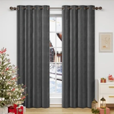 Imagen de WOLTU Cortinas Opacas Terciopelo Aislantes 2 Piezas 140 x 245 cm Cortina Moderna Térmica con 8 Ojales para Salon Habitacion Dormitorio Gris Oscuro VH6067gr