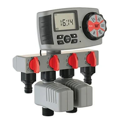 Imagen de Temporizador de riego 4 Zonas Controlador Agua en jardín con 2 válvulas solenoides
