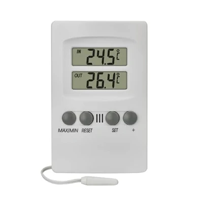 Imagen de TFA Dostmann Termómetro digital para interior y exterior, 30.1024, con sensor de cable impermeable, alarma, color blanco, 70 x 20 110 mm