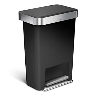 Imagen de simplehuman, cubo rectangular con pedal y almacén de bolsas basura, plástico negro, 45 L