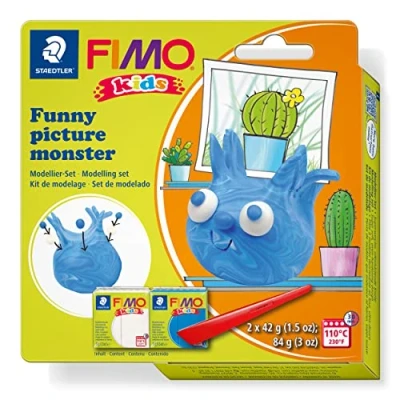 Imagen de STAEDTLER 8035 24 FIMO Juego de arcilla para modelar niños, Funny Picture Monster (paquete 2 bloques Kids y herramientas modelado)