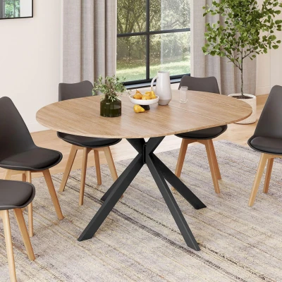 Imagen de IDMarket Mesa de comedor extensible redonda Alix 6 8 personas, pie araña madera y negro, 110 150 cm