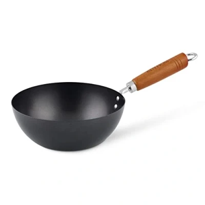 Imagen de Ken Hom KH320001 Mini Wok Acero Carbono Antiadherente, 20cm, Classic, Sartén Sin Inducción/Con Mango de Madera/Base Plana, No Apto Para Lavavajillas, 2 Años Garantía
