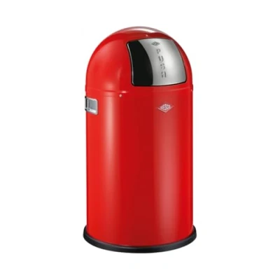 Imagen de WESCO Pushboy junior Papelera de acero con recubrimiento en polvo, 22 litros capacidad, tapa grande inoxidable, recipiente interior extraíble