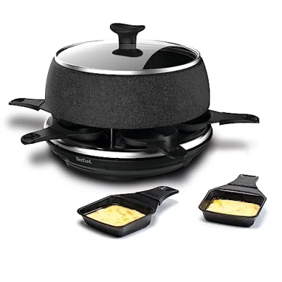 Imagen de Tefal Cheese&#039;N&#039;Co RE12C8 Raclette, revestimiento antiadherente, 6 bandejas, tenedore individuales, 850 W, acero inoxidable, funciones en 1, con Accesorios, libro de recetas