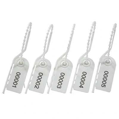 Imagen de Lzbignun 100 etiquetas de seguridad numeradas plástico 250 mm, sello Pull Tite para extintor, kit primeros auxilios (blanco)