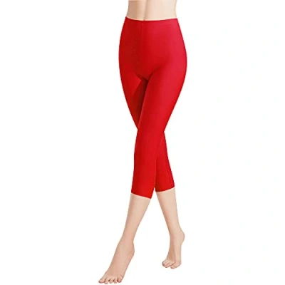 Imagen de Libella 1 Piezas Mujer Leggins 3/4 Mallas Hecho de algodón Capri Pantalones Corto con Cintura Alta Multicolor Ajustado Deportivas 4161 Rojo M