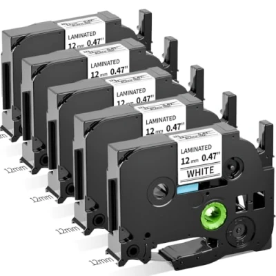 Imagen de Oozmas Cintas de Etiquetas Compatible con Brother PTouch TZe 231 TZe231 TZ Tape 12mm 0.47 Negro sobre Blanco x 8m, 1000 1010 1080 D400 D210 E100