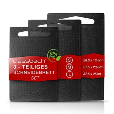 Imagen de classbach 424012 Set de 3 lavavajillas, Tabla Cortar Cocina con Canal para Zumo sin BPA plástico PP, aptas Alimentos, Aspecto mármol Gris Claro, Polipropileno