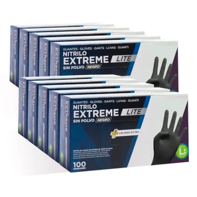 Imagen de COM FORT HOUSE Guantes Nitrilo Resistentes Color Negro Colección Extreme Lite de Látex sin Polvo Disponible en tallas M,L