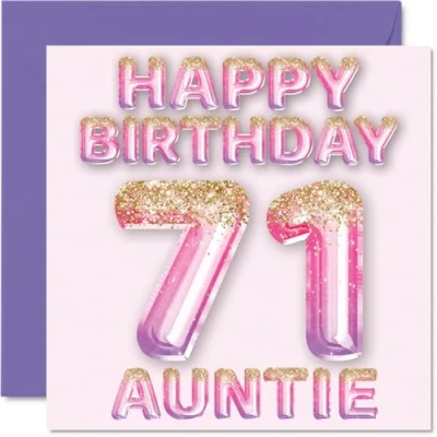 Imagen de Tarjeta de cumpleaños número 71 para tía, globos purpurina rosa y morada, tarjetas feliz tía años sobrino sobrina, felicitación 145 mm x