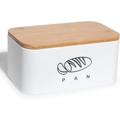 Imagen de Madera Nieve Paneras con tapa de bambú ecológico, puede usarse como tabla cortar, amplio diseño retro metal, ideal para almacenar y mantener el pan fresco durante mucho tiempo. (Blanco, 30 cm)