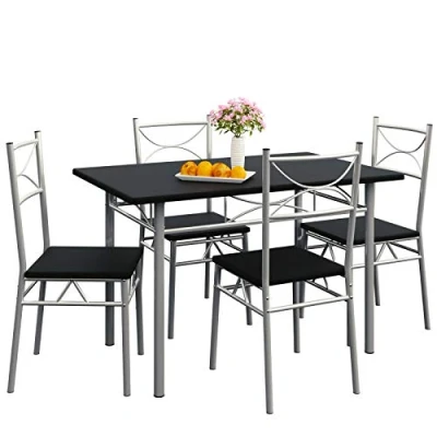 Imagen de CASARIA® Conjunto Mesa y 4 sillas Paul Muebles de Cocina Comedor Negro MDF Resistente 110x70cm
