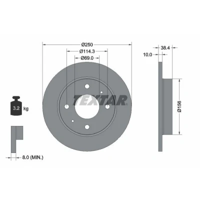 Imagen de TEXTAR PRO 92134903 Disco de freno 250 10 04/06 114,3 macizo revestido sin perno sujeción rueda, buje rueda MITSUBISHI: COLT 6