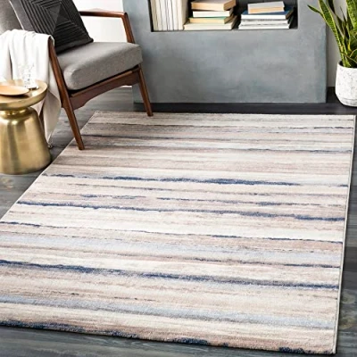 Imagen de Livabliss Alfombra Abstracta Bruges de Pasillo para Cocina, Entrada Salon Pelo Corto, Suave y Lujosa Facil Cuidar Larga 80x150 Gris, Marfil Azul Marino