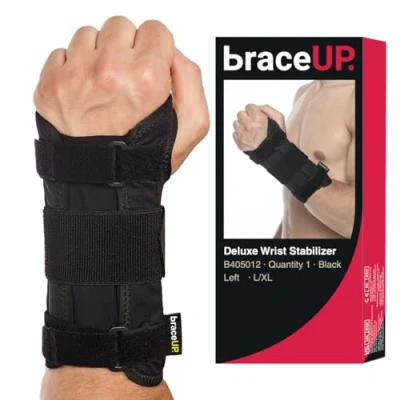 Imagen de BraceUP Muñequera Tendinitis Muñeca con Férula de Aluminio para Túnel Carpiano Muñequeras Alivio del Dolor por Artritis (L/XL, Mano Izquierda)