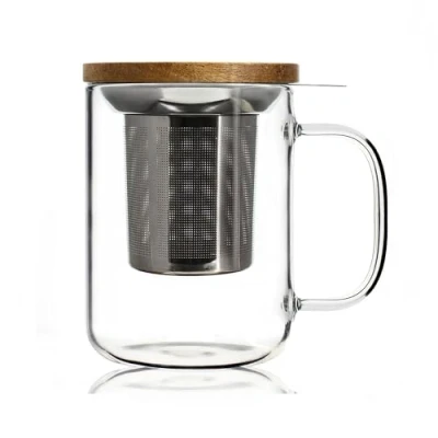 Imagen de OGO LIVING Tetera sabor 450 ml 7912005 Ideal para té, té de hierbas, infusiones y rooibos Taza cristal tapa madera acacia