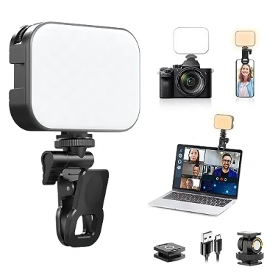 Imagen de ULANZI VL100X Luz Selfie con Clip, LED de Vídeo Batería 2000mAh, Cámara Regulable 2500 6500K, CRI 95+, 3 Modos Luz, Mini para Teléfono Móvil, Tablet