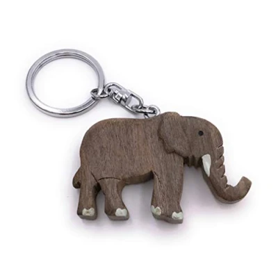 Imagen de Onwomania Llavero de madera Elefante Colmado Animal Tierra Pachyderm Colgante Charm