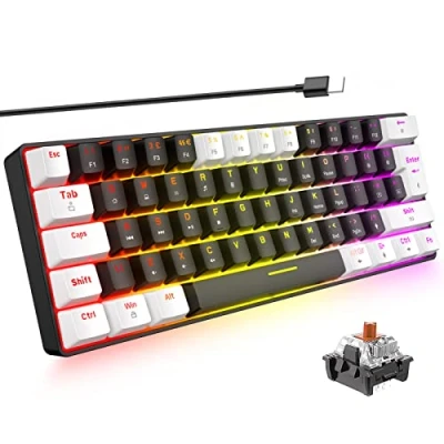 Imagen de 60% Teclado Mecánico Gaming RGB Retroiluminado 62 Teclas Interruptor Marrón Compacto USB a Tipo C Cable Anti Ghosting para Windows Mac PC Laptop PS4 XBox Gamer Mecanógrafo Viaje(Negro y Blanco)