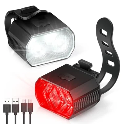 Imagen de Blendura Luces Bicicleta Delantera Y Trasera, Luz Trasera IPX6 Impermeable 6 Modos de Iluminación, para Montar Noche/Acampar, Carretera/Montaña