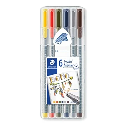 Imagen de STAEDTLER 334SB6CS13 Fineliner triplus, mis colores Set Boho, cuerpo triangular ergonómico, punta de 0,3 mm, larga duración, 6 fineliners