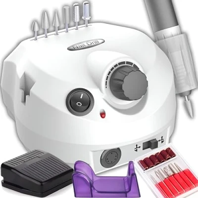 Imagen de Retoo Torno para uñas profesional Électrica manicura y Pedicura de gel 30000 rpm lima Velocidad Ajustable Fresa fresadora acrílicas DIY blanco