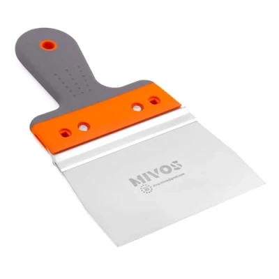 Imagen de Mivos Espátula profesional de acero inoxidable 150 x 90 mm para juntas con soporte aluminio alisadora hoja ancho limpieza mango suave