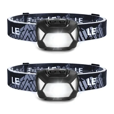 Imagen de LE Linterna Cabeza LED 1300lux (2 Pack), Frontal Alta Potencia, Luz 6 Modos con Rojo, Impermeable IPX4 para Correr, Camping, Excursión, Pesca(Pilas No incluido)