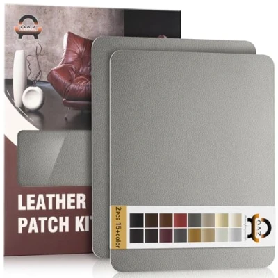 Imagen de Kit de Reparación Cuero para Muebles, Parche Autoadhesivo 28 x 21 cm, Adhesivo Tapizar Asientos Automóviles, Sofás, Barcos, Sofás Sillas Gris