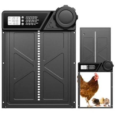 Imagen de MASTERFUN Puerta Gallinero Automatica Grande con Pantalla LCD, Aleación de Aluminio Temporizador, Manual, Anti atrapamiento, Puertas Automaticas para Batería