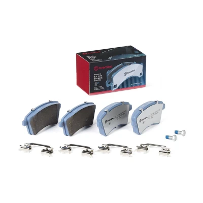 Imagen de BREMBO P 68 044E Juego de pastillas freno excl. contacto avisador desgaste con tornillos pinza freno, Chapa antichirridos accesorios