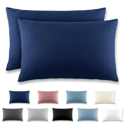 Imagen de REDKEY Juego de 2 fundas almohada 50 x 70 cm, con cremallera, microfibra cepillada, lavable hasta 40 C, color azul marino