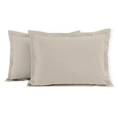 Imagen de Home Linge Passion Juego de 2 Fundas Almohada 100% algodón, 57 Hilos, 50 x 70 cm, Acabado Oxford (Volante Plano picado) Beige Creme Marfil HP70648