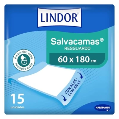Imagen de Lindor, Empapadores de Cama 60x90 con Alas, Salvacamas para Adultos, Protector Camas, Sillas y Sillones, Desechables, Alta Absorción Fragancia a Jazmín, 15 Unidades