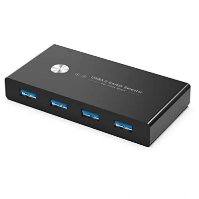 Imagen de Rybozen 4 Puertos USB 3.0 Switch, KVM Conmutador 2 Entradas y Salidas con Cable para Compartir Teclado, Ratón, Disco Duro, Impresoras, Escáneres