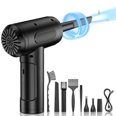 Imagen de Soplador de Aire para pc, 3 Velocidades 91000 U/min Comprimido Limpieza pc Air Duster, Plumero Electrico USB Recargable Con batería 6000mah computadora portátil, teclado, automóvil