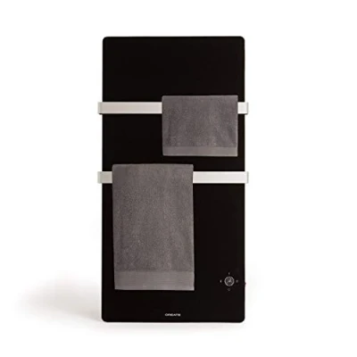 Imagen de CREATE / Warm Towel Cristal/Toallero Electrico de Cristal con WiFi Negro 122x13,5x68cm, Mando a Distancia, Ultrafino, Doble Colgador, Pantalla LED, Protección IP34, Temporizador Semanal y 24h