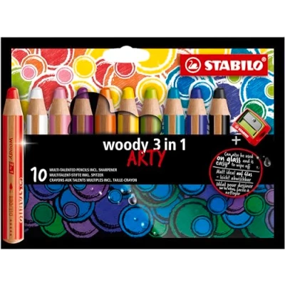 Imagen de Lápiz de color multitalento STABILO woody 3 en 1 ARTY Estuche con 10 colores y sacapuntas