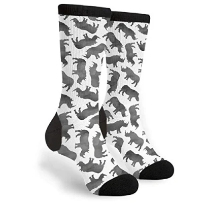 Imagen de 934 Unisex Calcetines Rinocerontes De Acuarela En Gris Blanco Socks Suaves Medias Deportivas Reforzados Para Senderismo Diario Trabajo 40Cm