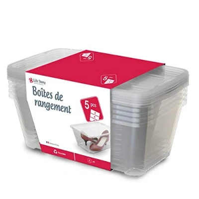 Imagen de Life Story Caja de Almacenamiento Transparente con Tapa, Apilable, Peso Ligero, Zapatos, 11L, 38 x 28 15 cm, 5 Pack