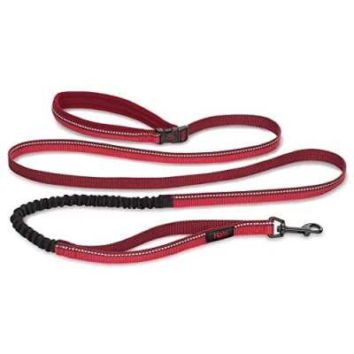 Imagen de Correa Activa para Perros HALTI Asa con acolchado de neopreno, tejido reflectante 3M y amortiguador. Manos Libres, Ideal Pasear Medianos Grandes (Talla L, Rojo)
