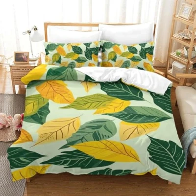 Imagen de Hojas Juego De Ropa Cama con Impresión En 3D 3 Piezas, Funda para Edredón Cremallera, Microfibra Suave Nordica Fundas Almohada Single（140x200cm）