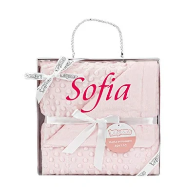 Imagen de Variouss Manta de Bebe Personalizado con su Nombre Bordado, Cochecito o capazo. (Manta Rosa)