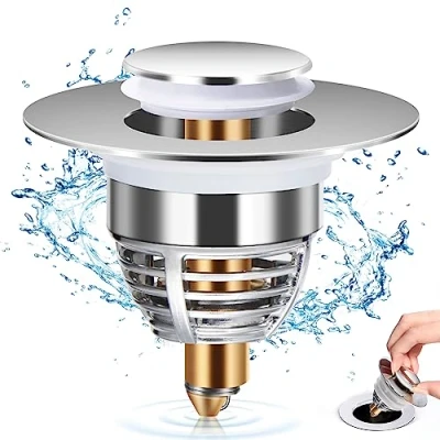Imagen de Diboniur Tapón Lavabo Mejorado, de bañera Tipo Tirador Universal, Drenaje acelerado sin obstrucciones, para bañera, Cocina, Fregadero (Orificio 32 42 mm)