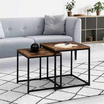 Imagen de IDMarket Dayton 40/45 Juego de 2 mesas bajas (efecto envejecido, diseño industrial)