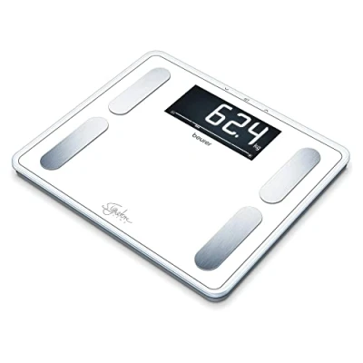Imagen de Beurer BF 410 white Báscula diagnóstica Signature Line, análisis corporal preciso para hasta 10 personas, con pantalla LCD inversa extra grande, capacidad de carga 200 kg
