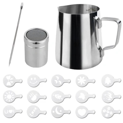 Imagen de 350ml (120z) Taza para Espuma de Leche jarra Acero Inoxidable con Escalas medición, máquina café, metal, Barista Plata