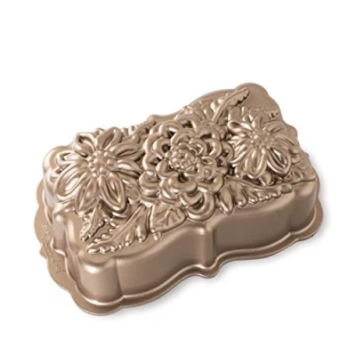 Imagen de Nordic Ware molde para pan de flores silvestres, lata original aluminio fundido, tartas con patrón floral, fabricado en los Estados Unidos, color: caramelo, capacidad 6 tazas